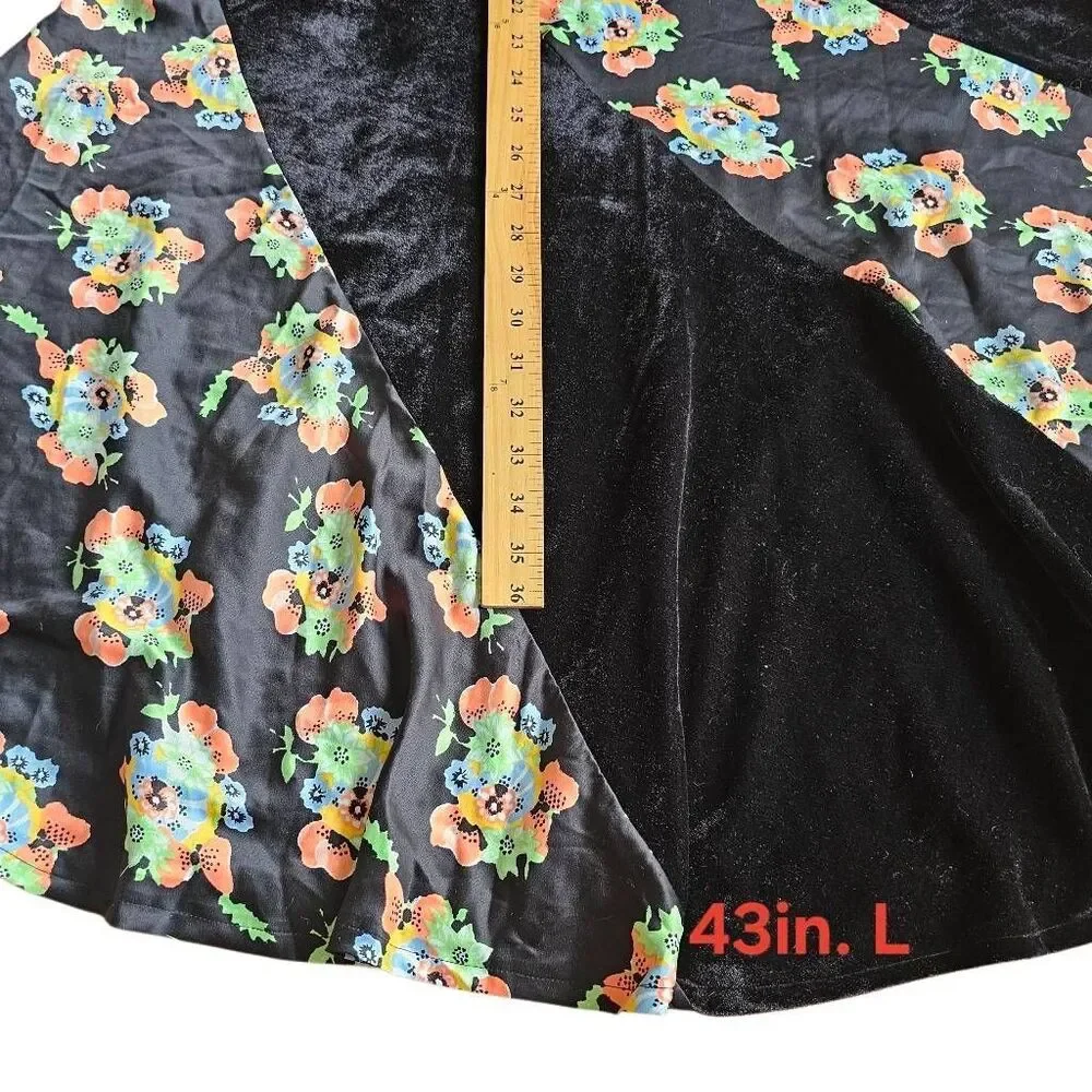 Free people size 8 twisted floral satin black velvet maxi skirt new - Picture 6 of 7